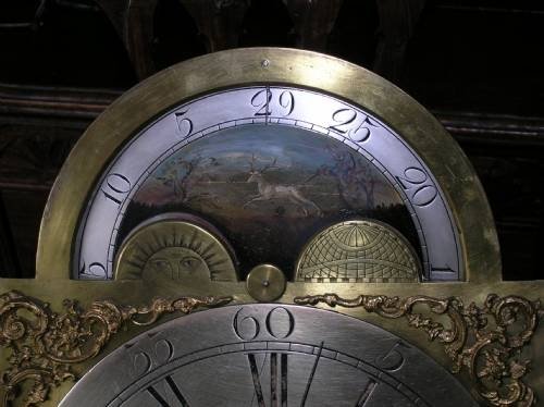 fig 1. 18th Cent Brass “Masonic” Moon Dial Longcase Clock Movement